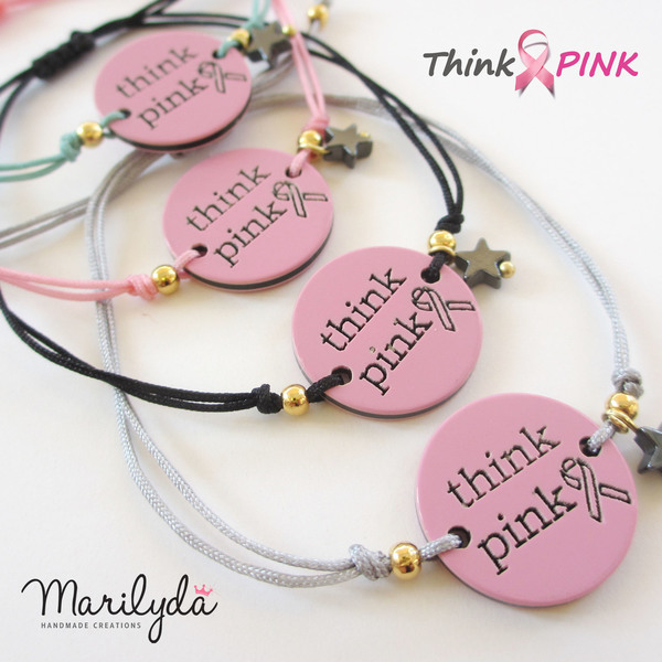 "Think Pink" βραχιόλι για την εκστρατεία κατά του καρκίνου του μαστού - ημιπολύτιμες πέτρες, ροζ, chic, charms, ιδιαίτερο, μοναδικό, μοντέρνο, γυναικεία, στρογγυλό, κορίτσι, αστέρι, δώρο, αιματίτης, αιματίτης, κορδόνια, γεωμετρικά σχέδια, χειροποίητα, elegant, romantic, δωράκι, minimal, plexi glass, για εκείνη, αυξομειούμενα - 2