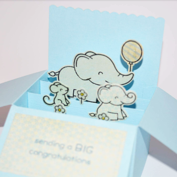 Κάρτα pop up box "elephant babyboy" - αγόρι, χαρτί, χειροποίητα, δώρα για βάπτιση, αγορίστικο, κάρτα ευχών, γέννηση - 2