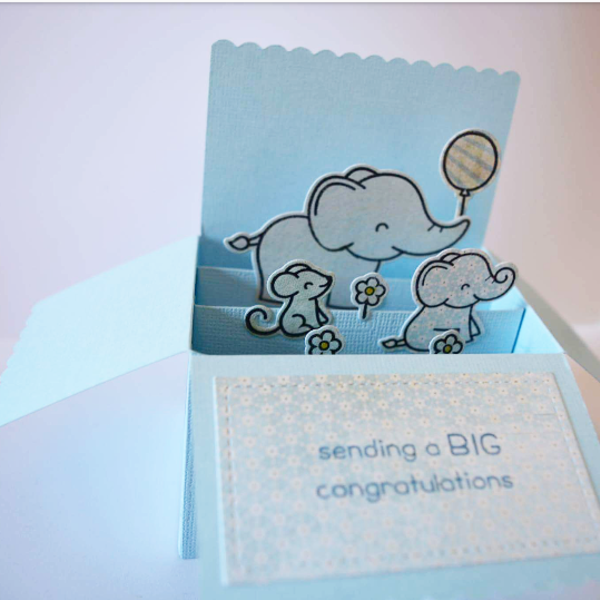 Κάρτα pop up box "elephant babyboy" - αγόρι, χαρτί, χειροποίητα, δώρα για βάπτιση, αγορίστικο, κάρτα ευχών, γέννηση