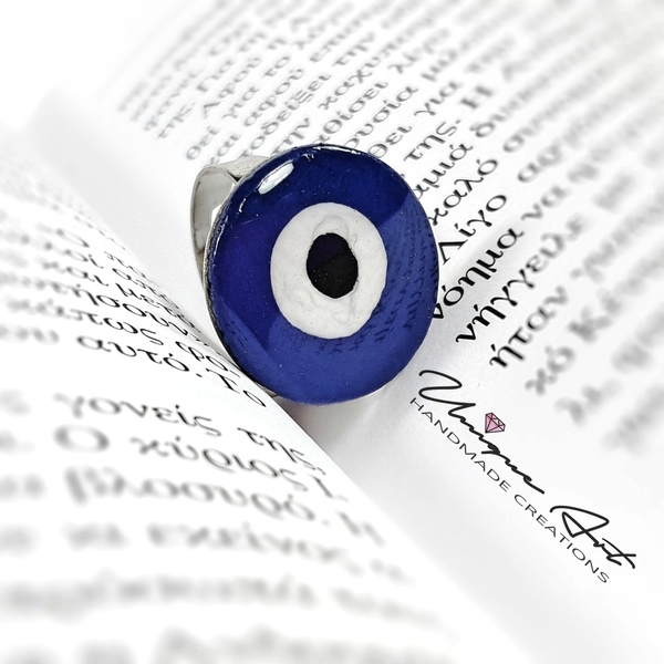 Δαχτυλίδι με πηλό και υγρό γυαλί | Blue-White - γυαλί, γυαλί, μοναδικό, μοντέρνο, γυναικεία, δώρο, πηλός, πηλός, μάτι, εντυπωσιακό, για όλες τις ώρες, minimal, unique, αυξομειούμενα - 2