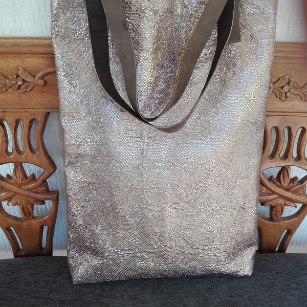 Νέα δερμάτινη shopping bag - δέρμα, δέρμα, chic, fashion, ώμου, χειροποίητα, μεγάλες, elegant, μπρούντζος, trend - 2