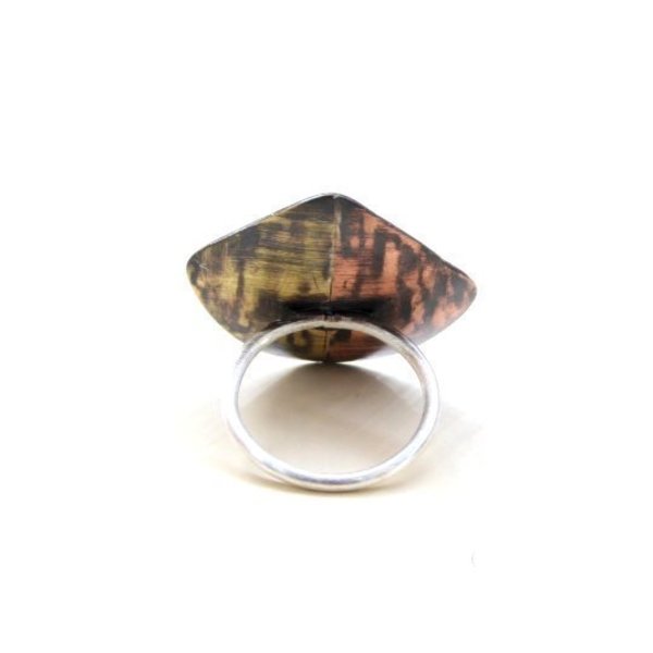 Ασημένιο δαχτυλίδι με δίχρωμο σφυρήλατο τετράγωνο - statement, μοναδικό, ορείχαλκος, ορείχαλκος, ασήμι 925, χαλκός, δαχτυλίδι, minimal, boho, μεγάλα - 3