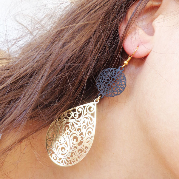 Elegant earrings - chic, βραδυνά, ιδιαίτερο, επιχρυσωμένα, σταγόνα, σκουλαρίκια, εντυπωσιακά, κρεμαστά - 3