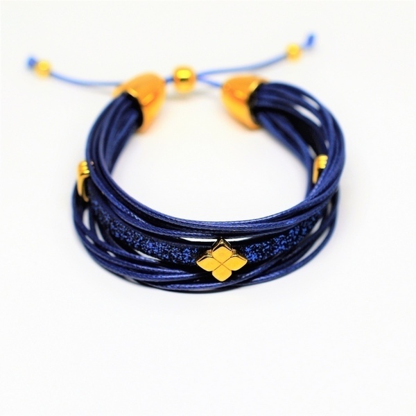 Βραχιόλι Blue /Blue glitter flat cord/ gold V1552 - βραδυνά, μοναδικό, κορδόνια, χειροποίητα, πολύσειρα, έλληνες σχεδιαστές, αυξομειούμενα