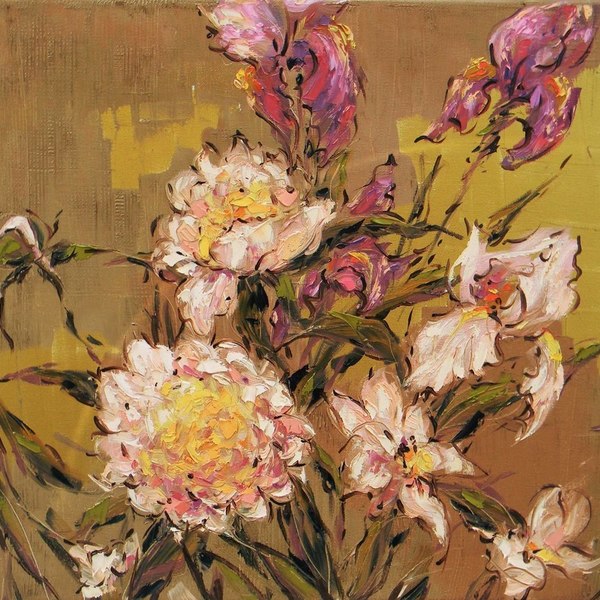 Λουλούδια Παιωνιες, Μοναδικός χειροποίητος πίνακας ζωγραφικής,με λάδι σε καμβά. - καμβάς, λουλούδια