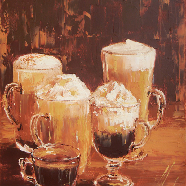 Καφές κρύα σοκολάτα,cappuccino,μοναδικός χειροποίητος πίνακας ζωγραφικής,με λάδι σε καμβά. - καμβάς, δώρο, διακόσμηση, τοίχου