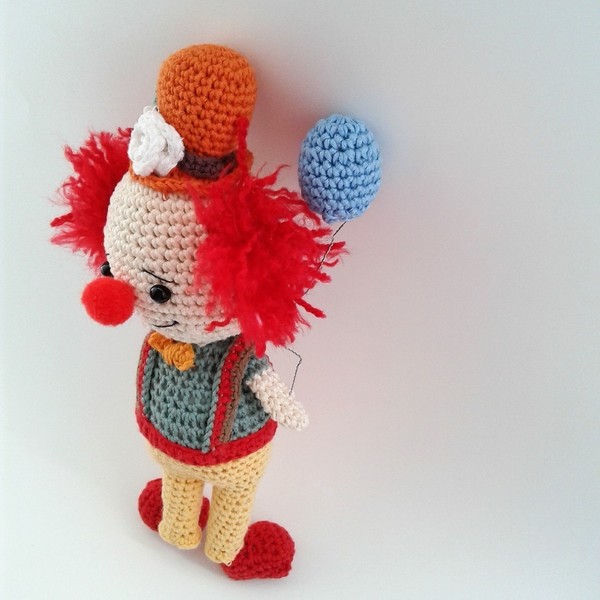 Πλεκτή κούκλα Κλόουν - Amigurumi clown - πλεκτό, crochet, λούτρινα, βαμβακερό νήμα, amigurumi, κούκλες