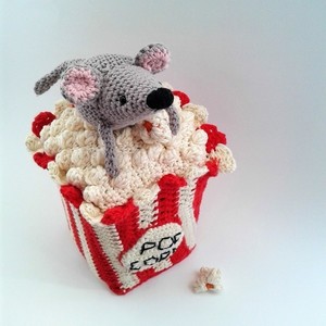 Πλεκτή κούκλα Ποντίκι - The pop corn thief amigurumi - crochet, λούτρινα, βαμβακερό νήμα, amigurumi, κούκλες