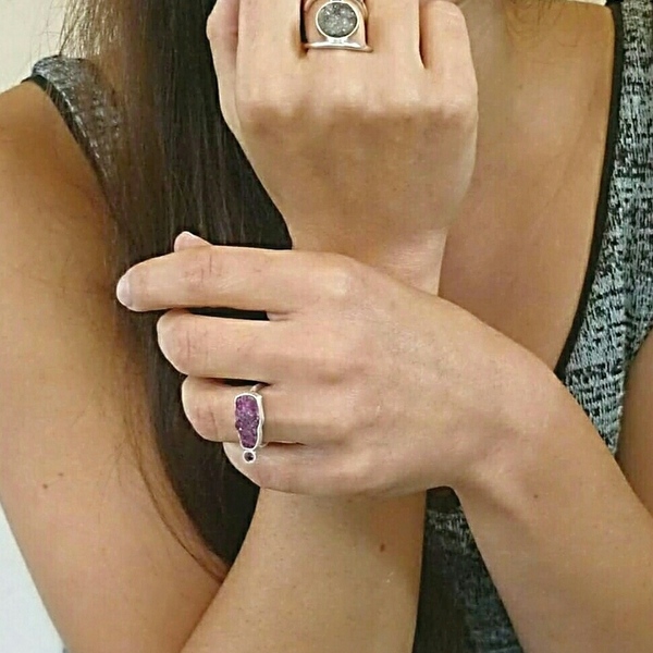 Ruby stone ring - ημιπολύτιμες πέτρες, vintage, μοναδικό, αμέθυστος, αμέθυστος, ασήμι 925, χειροποίητα, βεράκια - 2