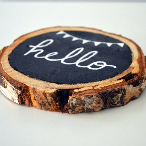 Ροδέλα ξύλου με την επιγραφή "hello" - διακοσμητικό, ξύλο, ζωγραφισμένα στο χέρι, διακόσμηση, ακρυλικό, είδη διακόσμησης, ξύλινο - 2