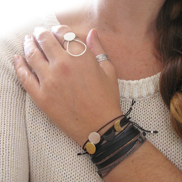 Bραχιόλι με γεωμετρικό σχέδιο , κύκλος απο ασήμι 925|Handmade bracelet with circle charm made of sterling silver - ασήμι, ασήμι, επιχρυσωμένα, κύκλος, γεωμετρικά σχέδια, ασημένια - 4