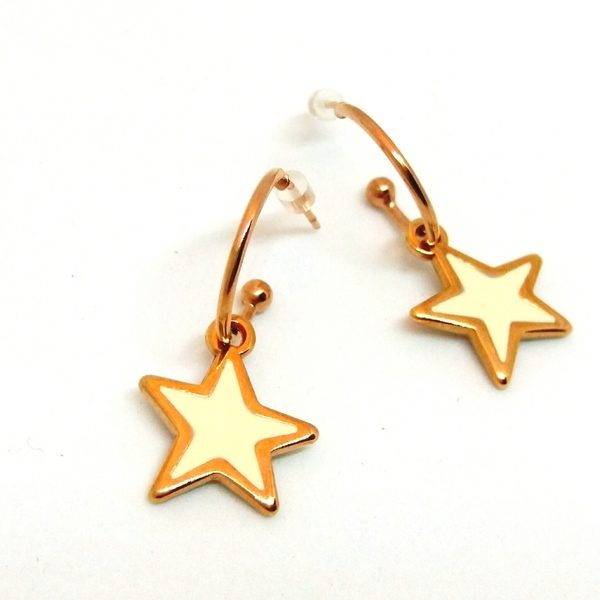 Σκουλαρίκια mini ροζ χρυσό αστέρι - ορείχαλκος, αστέρι, street style, σκουλαρίκια - 2