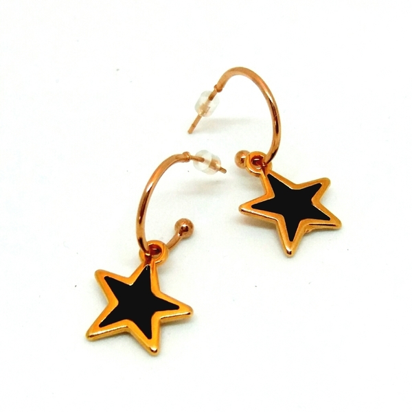Σκουλαρίκια mini ροζ χρυσό αστέρι - ορείχαλκος, αστέρι, street style, σκουλαρίκια - 3