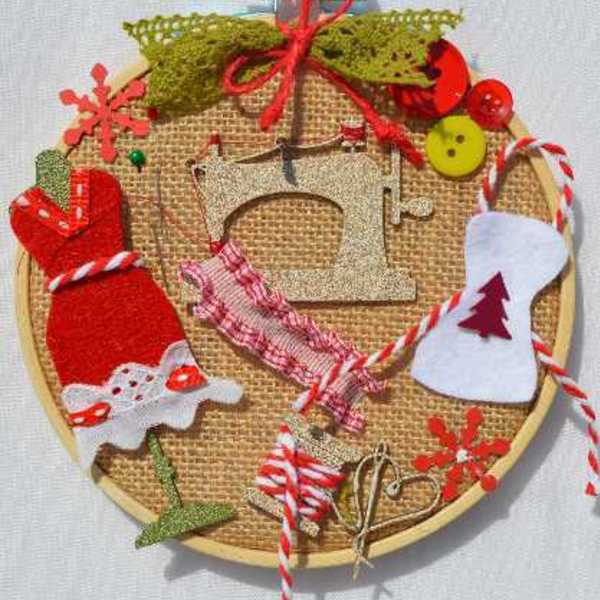 Πρωτότυπο στολίδι Χριστουγέννων |Η ράφτα της κυρίας Αγιοβασίλη - ύφασμα, διακοσμητικό, χαρτί, τσόχα, χειροποίητα, δωράκι, χριστουγεννιάτικο, τελάρα κεντήματος, διακοσμητικά, στολίδια - 2