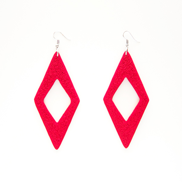 "Red Rhombus" - contemporary red polymer clay statement earrings - statement, ασήμι, handmade, μοντέρνο, γυναικεία, πηλός, γεωμετρικά σχέδια, χειροποίητα, minimal, κρεμαστά, fashion jewelry, polymer clay