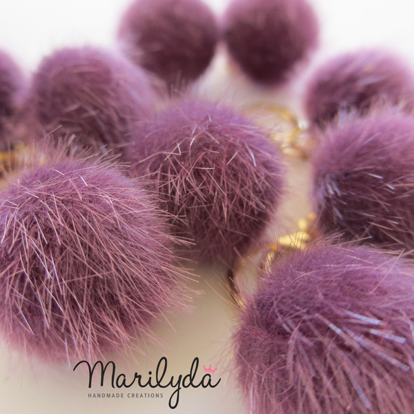 Cute Purple Balls γούνινα πον πον μωβ μελιτζανί - chic, βραδυνά, ιδιαίτερο, μοναδικό, γυναικεία, επιχρυσωμένα, δώρο, pom pom, cute, πρωτότυπο, κρίκοι, εντυπωσιακό, elegant, romantic, δωράκι, minimal, μικρά - 4
