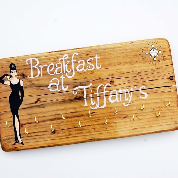Breakfast At Tiffany's_μοναδική επίτοιχη κοσμηματοθήκη - ξύλο, ζωγραφισμένα στο χέρι, μοναδικό, επιτοίχιο, μέταλλο, χειροποίητα, κοσμηματοθήκη