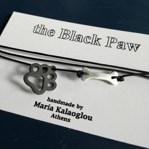 The Black Paw big οξειδωμένο ασημένιο κρεμαστό με κοκκαλακι - ασήμι, μοντέρνο, ασήμι 925, μακρύ, γάτα, minimal, rock, κρεμαστά - 2