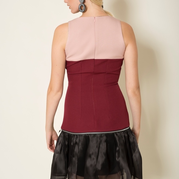 ΔΥΟ ΣΕ ΕΝΑ! Τρίχρωμο εφαρμοστό φόρεμα "Transformer" από κρεπ και μετάξι με ντεκολτέ σε σχήμα V - μετάξι, γυναικεία, mini, αμάνικο - 5