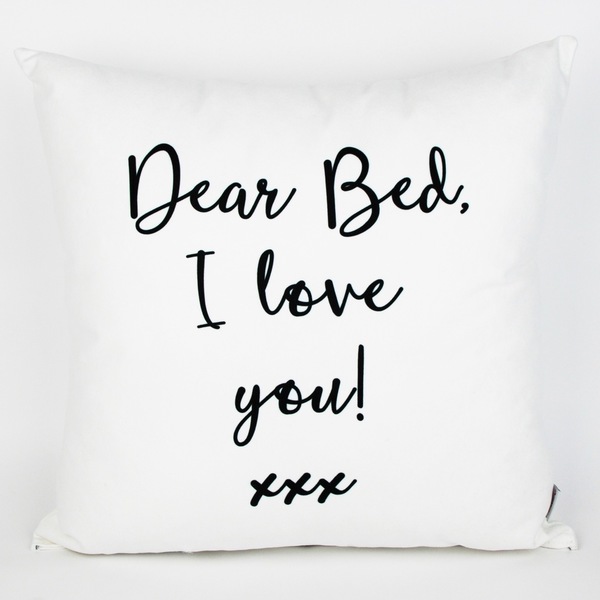 Μαξιλάρι - Dear bed, I love you! - ύφασμα, διακοσμητικό, δώρο, σπίτι, χειροποίητα, δωμάτιο, είδη διακόσμησης, είδη δώρου, μαξιλάρια