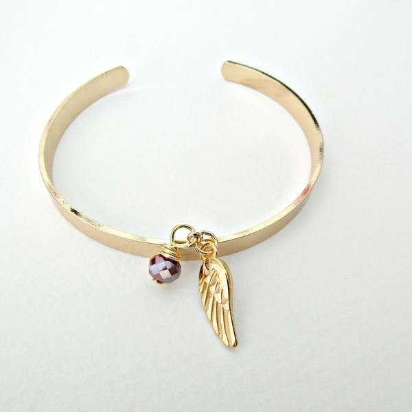 Επίχρυσο βραχιόλι πλακέ με φτερό - επιχρυσωμένα, φτερό, δώρο, μέταλλο, minimal, layering, boho, κομψό, σταθερά, fashion jewelry, χειροπέδες, δώρα για γυναίκες - 3