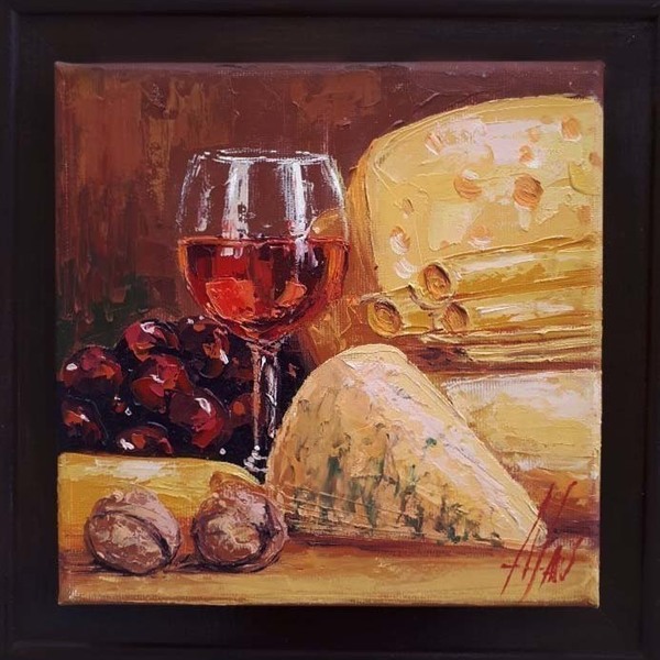 Ποτήρι, κρασί. κασέρι, Μοναδικός χειροποίητος πίνακας ζωγραφικής,με λάδι σε καμβά. - πίνακες & κάδρα, καμβάς, κουζίνα, δώρο, διακόσμηση, τοίχου, χειροποίητα