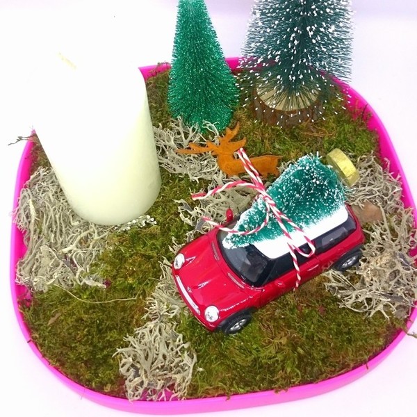 Red car Christmas tree - διακοσμητικό, δέντρα, χειροποίητα, αυτοκινητάκια, χριστουγεννιάτικο, κερί, αρωματικά κεριά - 3