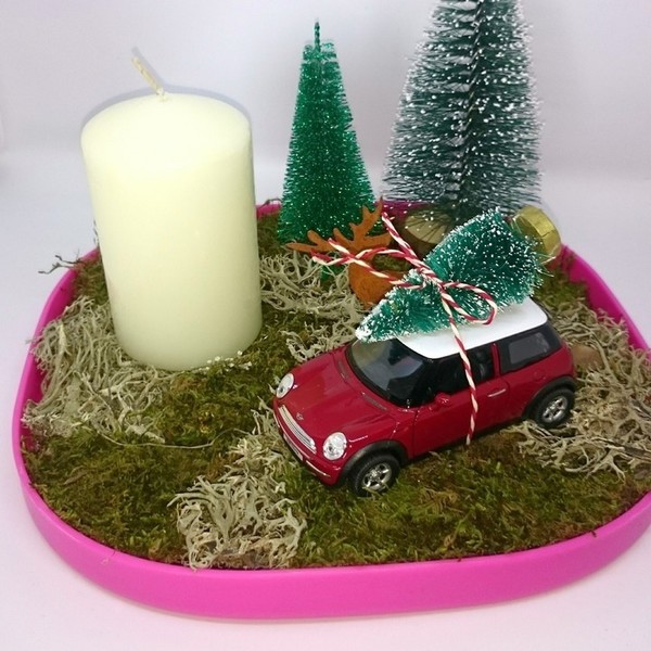 Red car Christmas tree - διακοσμητικό, δέντρα, χειροποίητα, αυτοκινητάκια, χριστουγεννιάτικο, κερί, αρωματικά κεριά - 4