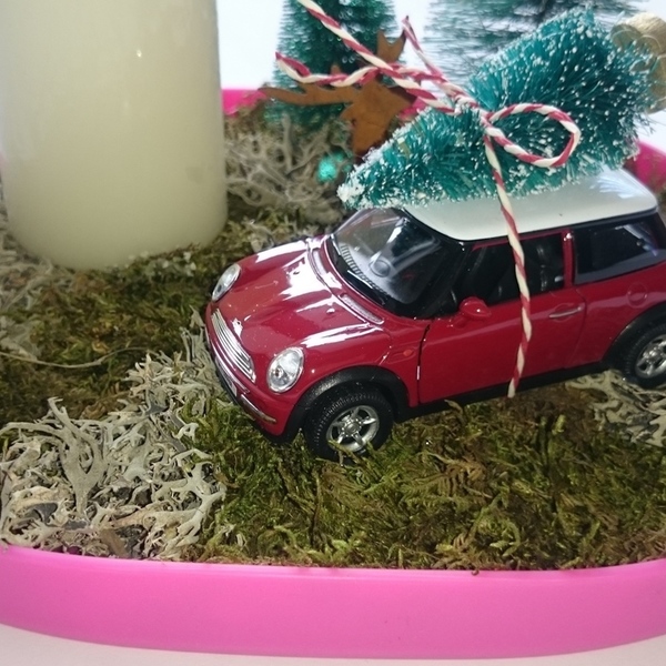 Red car Christmas tree - διακοσμητικό, δέντρα, χειροποίητα, αυτοκινητάκια, χριστουγεννιάτικο, κερί, αρωματικά κεριά - 5