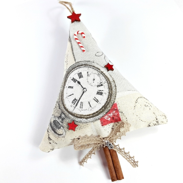 Δεντράκι διακοσμητικό με κανέλα! Vintage clock - ύφασμα, ύφασμα, διακοσμητικό, ξύλο, δαντέλα, δαντέλα, vintage, ρολόι, δέντρα, αστέρι, unique, gift, κρεμαστά, χριστουγεννιάτικα δώρα, μαξιλάρια
