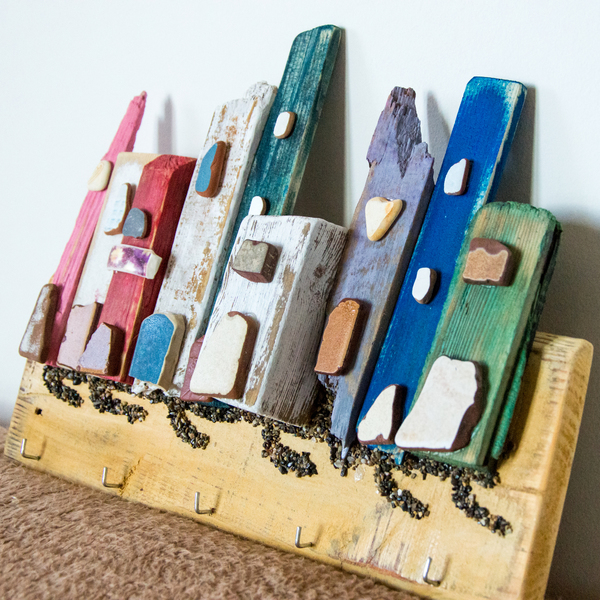 κρεμάστρα - κλειδοθήκη - handmade, πολύχρωμο, διακοσμητικό, ξύλο, ξύλο, μοναδικό, επιτοίχιο, κουζίνα, δώρο, σπίτι, κλειδί, τοίχου, κεραμικό, χειροποίητα, ξύλινο, ξύλινο, κρεμαστά, κλειδοθήκες - 2
