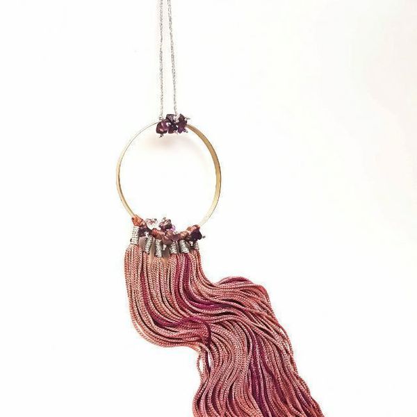 Silk Long Necklace - μετάξι, ημιπολύτιμες πέτρες