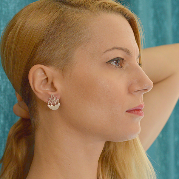 Ασημένια σκουλαρίκια 925 σε σχήμα λωτού "Lotus earrings" - ασήμι 925, λουλούδια, minimal, καρφωτά - 2