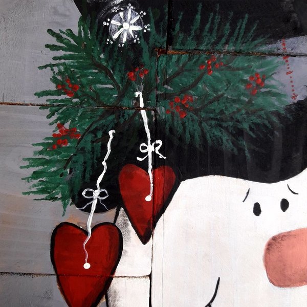 Ξυλινος χειροποιητος πινακας με Χριστουγεννιατικο θεμα " χιονανθρωπος" - 2