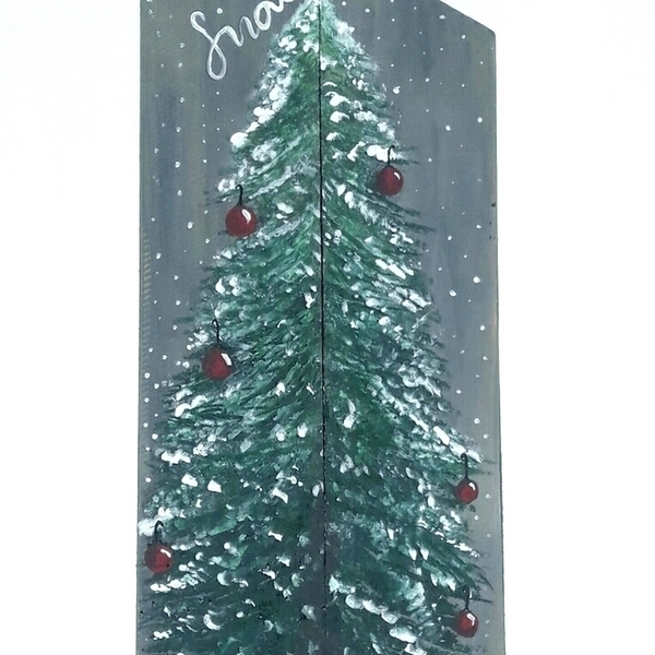Ξυλινος χειροποιητος πινακας με Χριστουγεννιατικο θεμα " Let it snow"