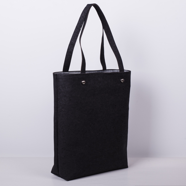 Τσάντα Ώμου από Φελλό "Total black " - ύφασμα, ώμου, χειροποίητα, all day, unique, φελλός, μεταλλικά στοιχεία