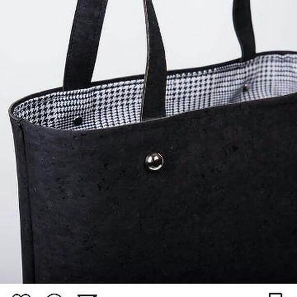 Τσάντα Ώμου από Φελλό "Total black " - ύφασμα, ώμου, χειροποίητα, all day, unique, φελλός, μεταλλικά στοιχεία - 2