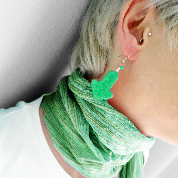 String art πράσινα βελάκια σκουλαρίκια - μαλλί, statement, handmade, μονόχρωμες, design, μοντέρνο, πλεκτό, κορίτσι, crochet, γεωμετρικά σχέδια, χειροποίητα, δωράκι, minimal, boho, κρεμαστά, για εκείνη - 3