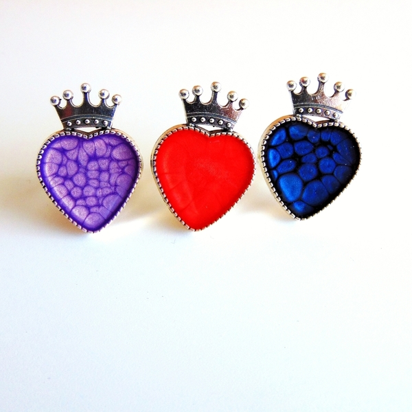 A crown on my heart - γυαλί, καρδιά, κορώνα, ακρυλικό, δαχτυλίδι - 2