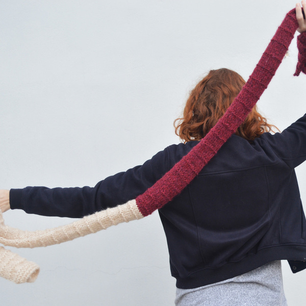 Χειροποίητο knitted κασκόλ με ανάγλυφες ρίγες RETRO - μαλλί, ριγέ, πλεκτό, αλπακάς, κασκόλ, crochet, χειροποίητα - 4
