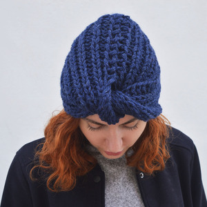 Χειροποίητο knitted τουρμπάνι BLUE - μαλλί, πλεκτό, στυλ, χειροποίητα, καπέλα, τουρμπάνι, turban, σκουφάκια - 2