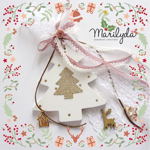 Xειροποίητο γούρι "Romantic White Christmas Tree" - κορδέλα, φιόγκος, chic, ξύλο, δαντέλα, vintage, ιδιαίτερο, μοναδικό, δέντρα, αστέρι, δώρο, elegant, romantic, δωράκι, ξύλινο, χριστουγεννιάτικο δέντρο, μεταλλικά στοιχεία, merry christmas, χριστουγεννιάτικα δώρα, στολίδια - 5