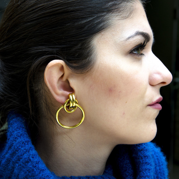 ''90's CIRCLE Earrings'' Golden plated EARRINGS - επιχρυσωμένα, ορείχαλκος, γεωμετρικά σχέδια, χειροποίητα, ρετρό - 3