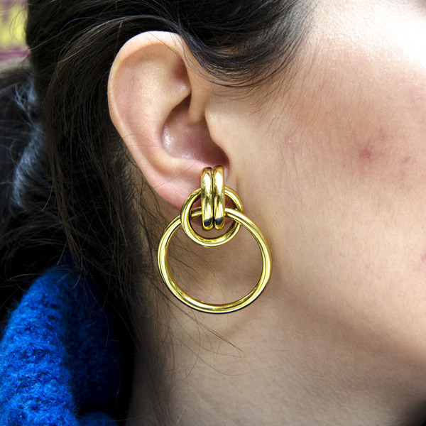 ''90's CIRCLE Earrings'' Golden plated EARRINGS - επιχρυσωμένα, ορείχαλκος, γεωμετρικά σχέδια, χειροποίητα, ρετρό - 4