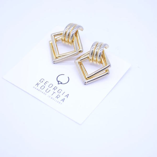 ''90's RHOMBUS Earrings'' Golden plated EARRINGS - μοναδικό, μοντέρνο, επιχρυσωμένα, ορείχαλκος, γεωμετρικά σχέδια, ρετρό - 2