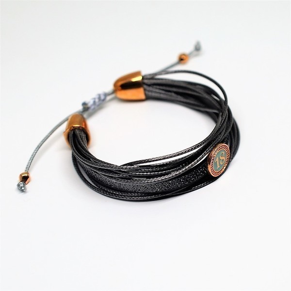 Βραχιόλι 2018 Grey /glitter flat cord V1563 - δέρμα, βραχιόλι, bracelet - 2