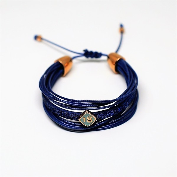 Bραχιόλι 2018 Blue /Blue glitter flat cord/ gold V1564 - δέρμα, δέρμα, δώρο, bracelet, για εκείνη, πολύσειρα