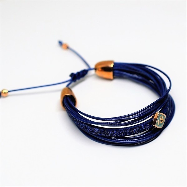 Bραχιόλι 2018 Blue /Blue glitter flat cord/ gold V1564 - δέρμα, δέρμα, δώρο, bracelet, για εκείνη, πολύσειρα - 2