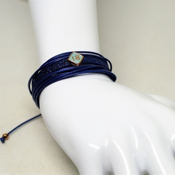 Bραχιόλι 2018 Blue /Blue glitter flat cord/ gold V1564 - δέρμα, δέρμα, δώρο, bracelet, για εκείνη, πολύσειρα - 4
