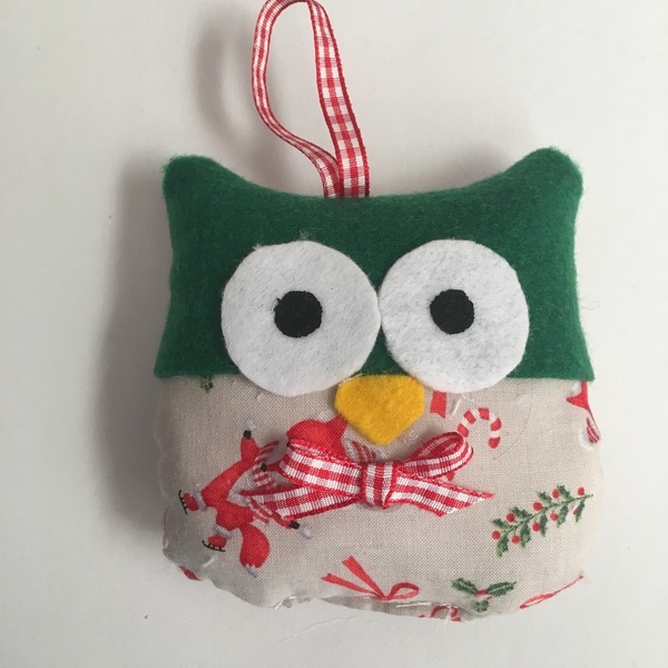 Xmas owls!!! - ύφασμα, κορδέλα, δέντρα, τσόχα, κουκουβάγια, στολίδι, χριστουγεννιάτικο